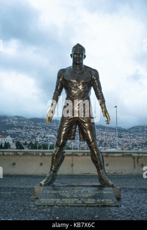 FUNCHAL, MADEIRA, PORTUGAL - APRIL 25, 2017: The statue of Christiano Ronaldo in front of CR7 - Cristiano Ronaldo museum, Funchal, Madeira. Stock Photo