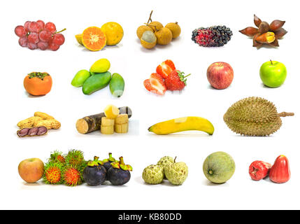 Set of fruits on white background, food for healthy concept Stock Photo