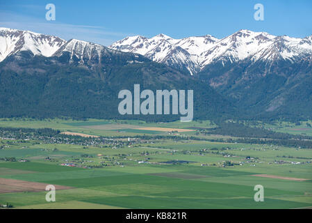 Aerial view of the Wallowa Valley and Wallowa Mountains in Northeast Oregon. Stock Photo