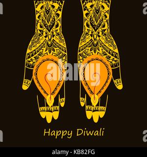Hands holding Indian diya, Diwali festival Stock Vector