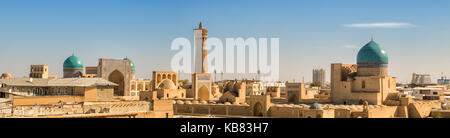 Panoramic view from the Ark fortress to the Po-i-Kalyan complex, Bukhara, Uzbekistan Stock Photo
