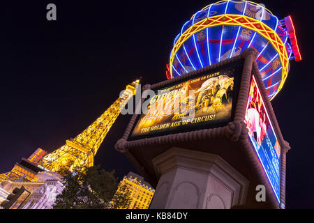 A nighttime view of the Paris Las Vegas on Las Vegas Blvd in Las Vegas, Nevada. Stock Photo