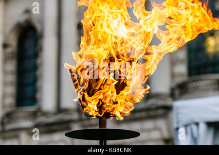 BELFAST, NORTHERN IRELAND, UK - APR 21 2016 - Belfast City Council light a beacon at the City Hall to celebrate the birthday of HM Queen Elizabeth II. Stock Photo