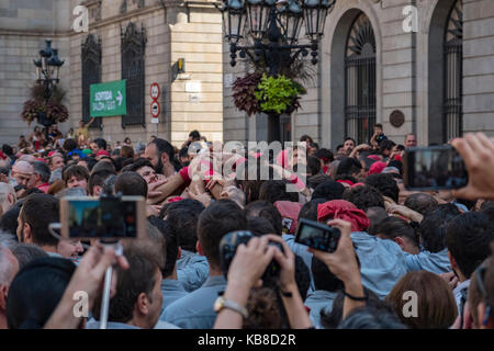 One of Catalonia’s most famous traditions is that of the “castells” (castles), which are human towers that are lifted by building different levels of  Stock Photo