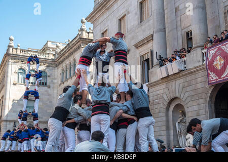 One of Catalonia’s most famous traditions is that of the “castells” (castles), which are human towers that are lifted by building different levels of  Stock Photo