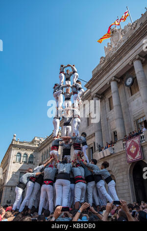 One of Catalonia’s most famous traditions is that of the “castells” (castles), which are human towers that are lifted by building different levels of  Stock Photo