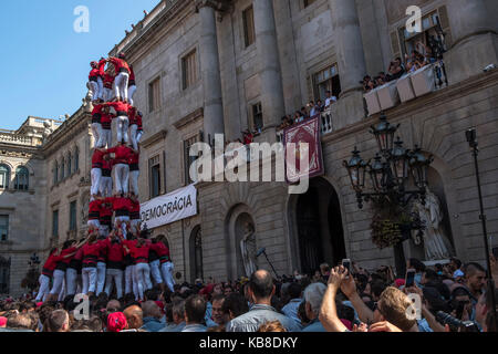 One of Catalonia’s most famous traditions is that of the “castells” (castles), which are human towers that are lifted by building different levels of  Stock Photo