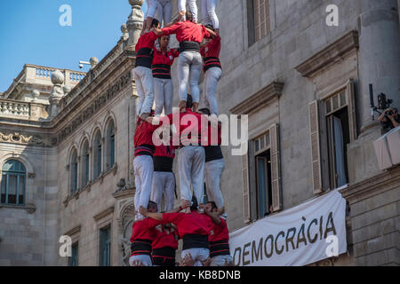 One of Catalonia’s most famous traditions is that of the “castells” (castles), which are human towers that are lifted by building different levels of  Stock Photo