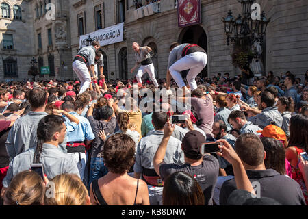 One of Catalonia’s most famous traditions is that of the “castells” (castles), which are human towers that are lifted by building different levels of  Stock Photo