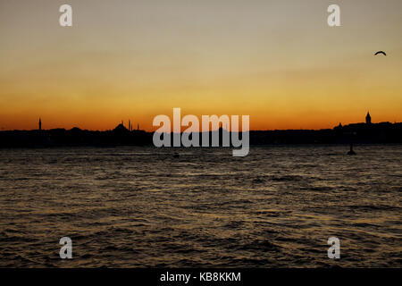 Silhouette of Istanbul at a sunset time, Turkey Stock Photo