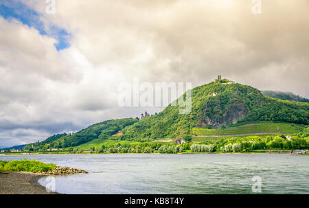 Rhine and Drachenfels Landscape at Koenigswinter  Siebengebirge Germany Stock Photo