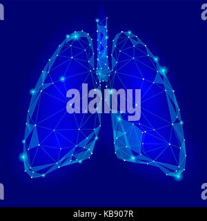 Human Internal Organ Lungs. Low Poly technology design. Blue color polygonal triangle connected dots. Health medicine icon background vector illustration Stock Vector