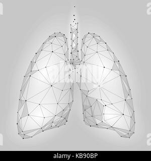 Human Internal Organ Lungs. Low Poly technology design. White Gray color polygonal triangle connected dots. Health medicine icon background vector illustration Stock Vector