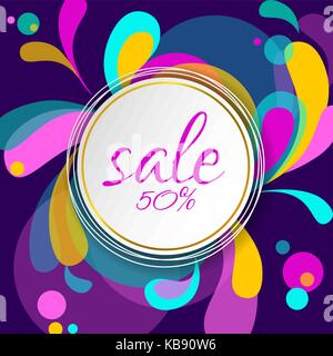 Sale Special Offer Card Template. Motion Dynamic Shapes Material Design. Colorful geometric curl background. Purple pink green color discount banner vector illustration Stock Vector