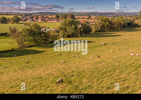 Teesdale landscape, the rural village of Hutton Magna, Lower Teesdale, UK in early morning autumn sunshine September 2017 Stock Photo