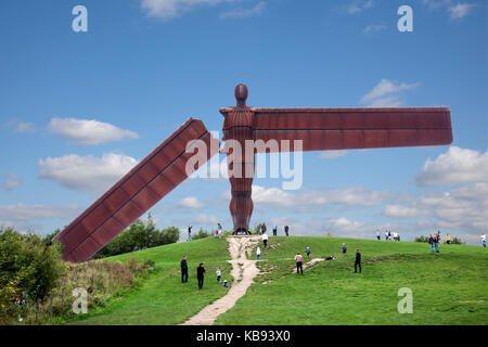 The 'Fallen' Angel of the North is a contemporary sculpture, designed by Antony Gormley, located in Gateshead in Tyne and Wear, England. Stock Photo