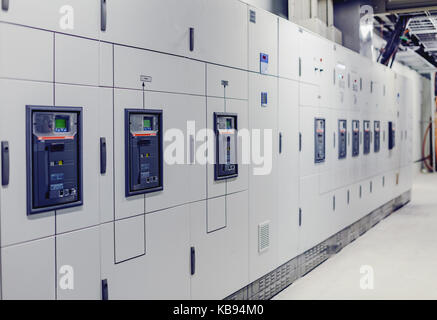 Low voltage switchgear at power plant. Electrical switchgear. Industrial electrical switch panel of power plant Stock Photo