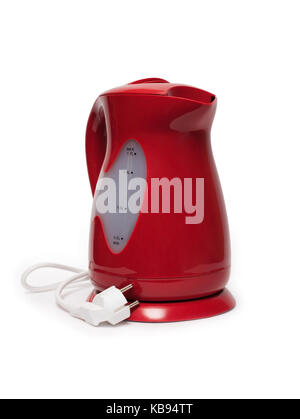 Modern red electric kettle isolated on white background Stock Photo