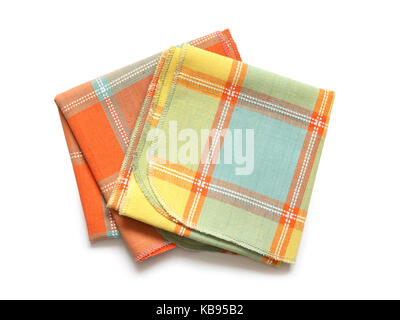Two checkered napkins isolated on white background with clipping path Stock Photo
