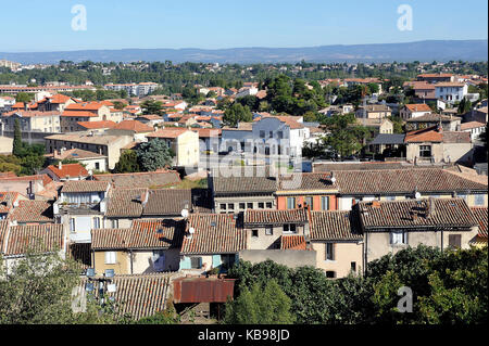 Carcassonne city center seen from the top of the ramparts of the castle Stock Photo