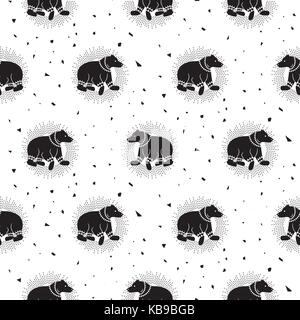 Bear black and white tribal seamless vector patterns. Stock Vector