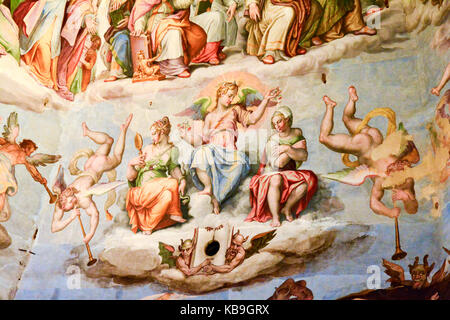 Detailed view of Zuccari's Last Judgment 3,600 metres² of painted ceiling inside the Duomo at Florence Cathedral, Florence, Tuscany, Italy Stock Photo