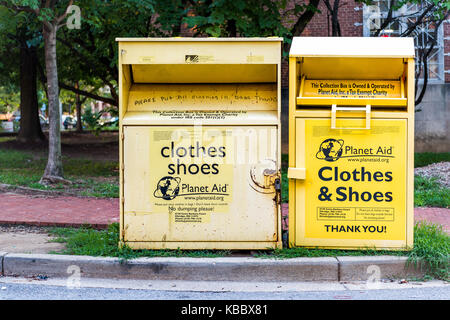 Washington DC, USA - August 4, 2017: Planet Aid Clothes and Shoes charity collection box for old clothing Stock Photo