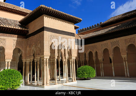 GRANADA, SPAIN - JUNE 27, 2017: Alhambra Palace, court of the Lions architecture in Granada, Spain Stock Photo