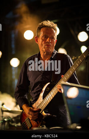 The English musician, composer and record producer John Paul Jones performs a live concert with the Norwegian band Supersilent at the Norwegian music festival Øyafestivalen 2013. John Paul Jones is known as the bassist of the English rock band Led Zeppelin. Norway, 09/08 2013. Stock Photo