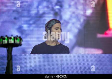The Norwegian producer, DJ and remixer Kyrre Gørvell-Dahll is best known by his artist name Kygo and here performs a live concert at music festival Lollapalooza 2015 in Berlin. Germany, 13/09 2015. Stock Photo