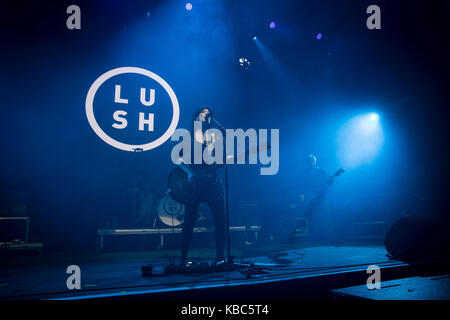 The English rock band Lush performs a live concert at the Norwegian music festival Øyafestivalen 2016 in Oslo. Here singer and musician Miki Berenyi is seen live on stage. Norway, 12/08 2016. Stock Photo