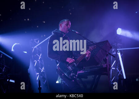 The French electronic music band M83 performs a live concert at the Norwegian music festival Øyafestivalen 2016 in Oslo. Here musician, singer and songwriter Anthony Gonzalez is seen live on stage, Norway, 10/08 2016. Stock Photo