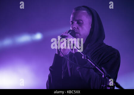 The French electronic music band M83 performs a live concert at the Norwegian music festival Øyafestivalen 2016 in Oslo. Here musician, singer and songwriter Anthony Gonzalez is seen live on stage, Norway, 10/08 2016. Stock Photo