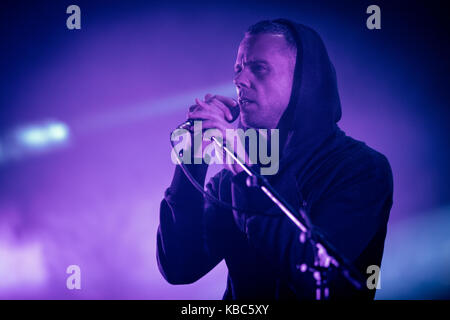 The French electronic music band M83 performs a live concert at the Norwegian music festival Øyafestivalen 2016 in Oslo. Here musician, singer and songwriter Anthony Gonzalez is seen live on stage, Norway, 10/08 2016. Stock Photo