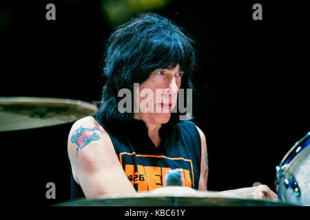 The American hard rock musician and drummer Marky Ramone performs a live concert at the Norwegian music festival Flatøy Rock 2013. Marky Ramone is best known for being the drummer of the punk rock band The Ramones. Norway, 04/08 2013. Stock Photo