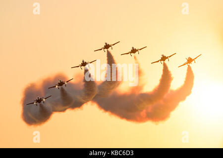 Airshow Festa al Cel Lleida (Lerida) Barcelona, Patrulla Águila Spanish Air Force Aerobatic Team. Stock Photo