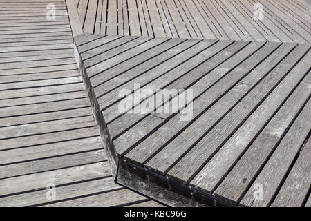 Gray Weathered Wood Deck Planks .walkway step Stock Photo