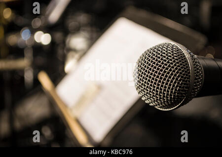 sound microphone and music notes Stock Photo