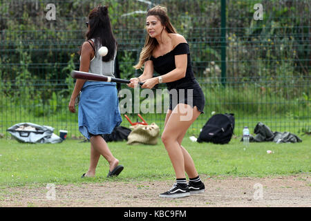 The cast of TOWIE film take part in a Baseball Match. Bobby Norris and the boys versus Gemma Collins and the girls.  Featuring: Maddie Hooper Where: Waltham Abbey, United Kingdom When: 29 Aug 2017 Credit: WENN.com Stock Photo