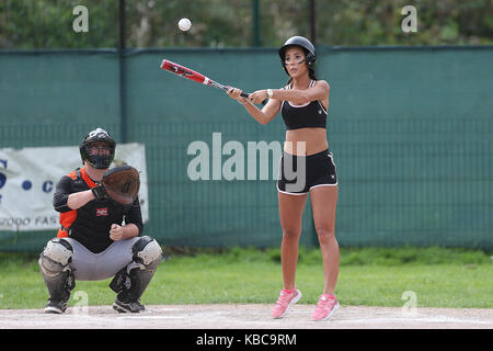 The cast of TOWIE film take part in a Baseball Match. Bobby Norris and the boys versus Gemma Collins and the girls.  Featuring: Yazmin Oukhellou Where: Waltham Abbey, United Kingdom When: 29 Aug 2017 Credit: WENN.com Stock Photo