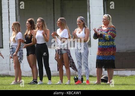 The cast of TOWIE film take part in a Baseball Match. Bobby Norris and the boys versus Gemma Collins and the girls.  Featuring: Gemma Collins Where: Waltham Abbey, United Kingdom When: 29 Aug 2017 Credit: WENN.com Stock Photo