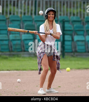 The cast of TOWIE film take part in a Baseball Match. Bobby Norris and the boys versus Gemma Collins and the girls.  Featuring: Amber Dowding Where: Waltham Abbey, United Kingdom When: 29 Aug 2017 Credit: WENN.com Stock Photo