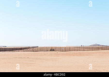Start of the runway at the airport at Walvis Bay on the Atlantic Coast of Namibia Stock Photo