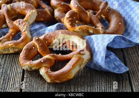 Fresh handmade original Bavarian pretzels from the domestic master baker Stock Photo