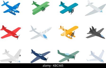 Type of plane icon set, isometric style Stock Vector