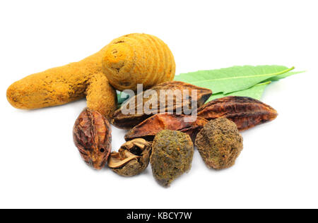 A combination of Ayurvedic medicine on white background Stock Photo