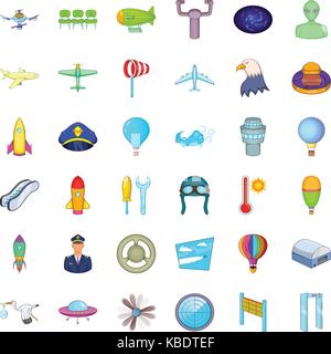 Flight icons set, cartoon style Stock Vector