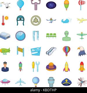 Aviation icons set, cartoon style Stock Vector