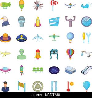 Airline icons set, cartoon style Stock Vector