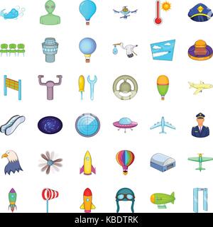 Aircraft icons set, cartoon style Stock Vector